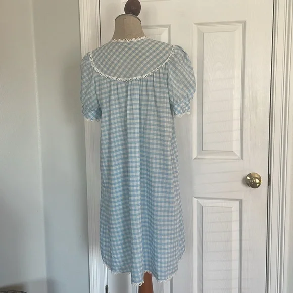 Vintage gingham lace check nightgown housecoat dress duster robe cottage core M - Picture 6 of 10
